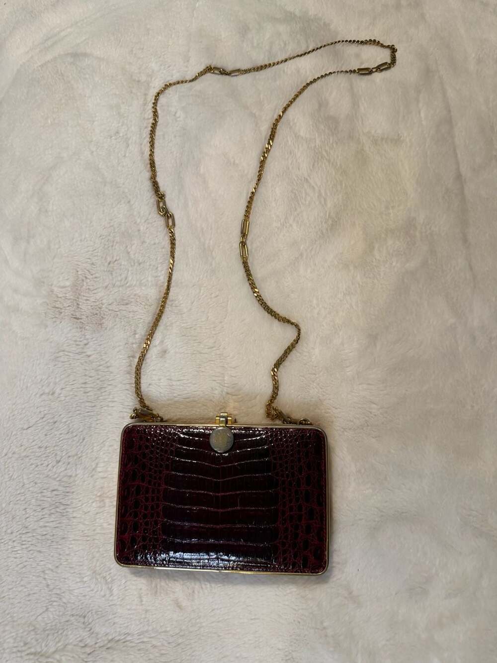 VTG Scuola del Cuoio Florence Italy Burgundy Alligator Embossed Chain Frame Bag